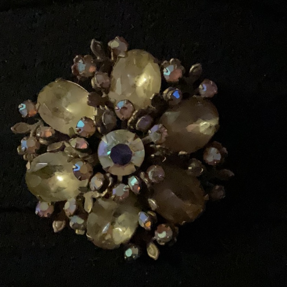 Vintage brooch pin hints of pink and yellow